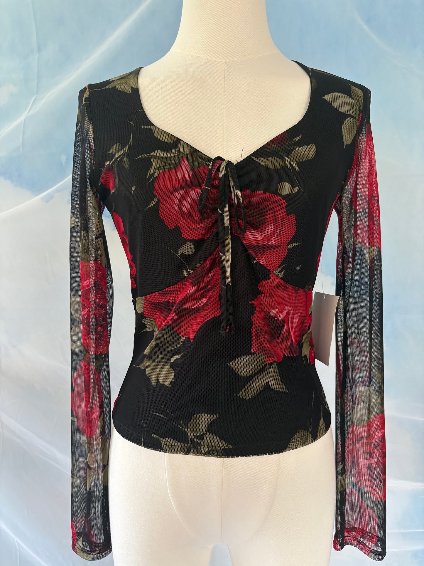 The Sheer Red Rose Top