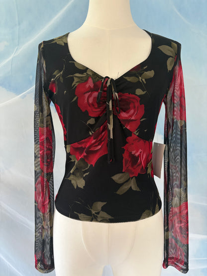The Sheer Red Rose Top