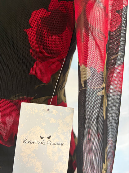 The Sheer Red Rose Top