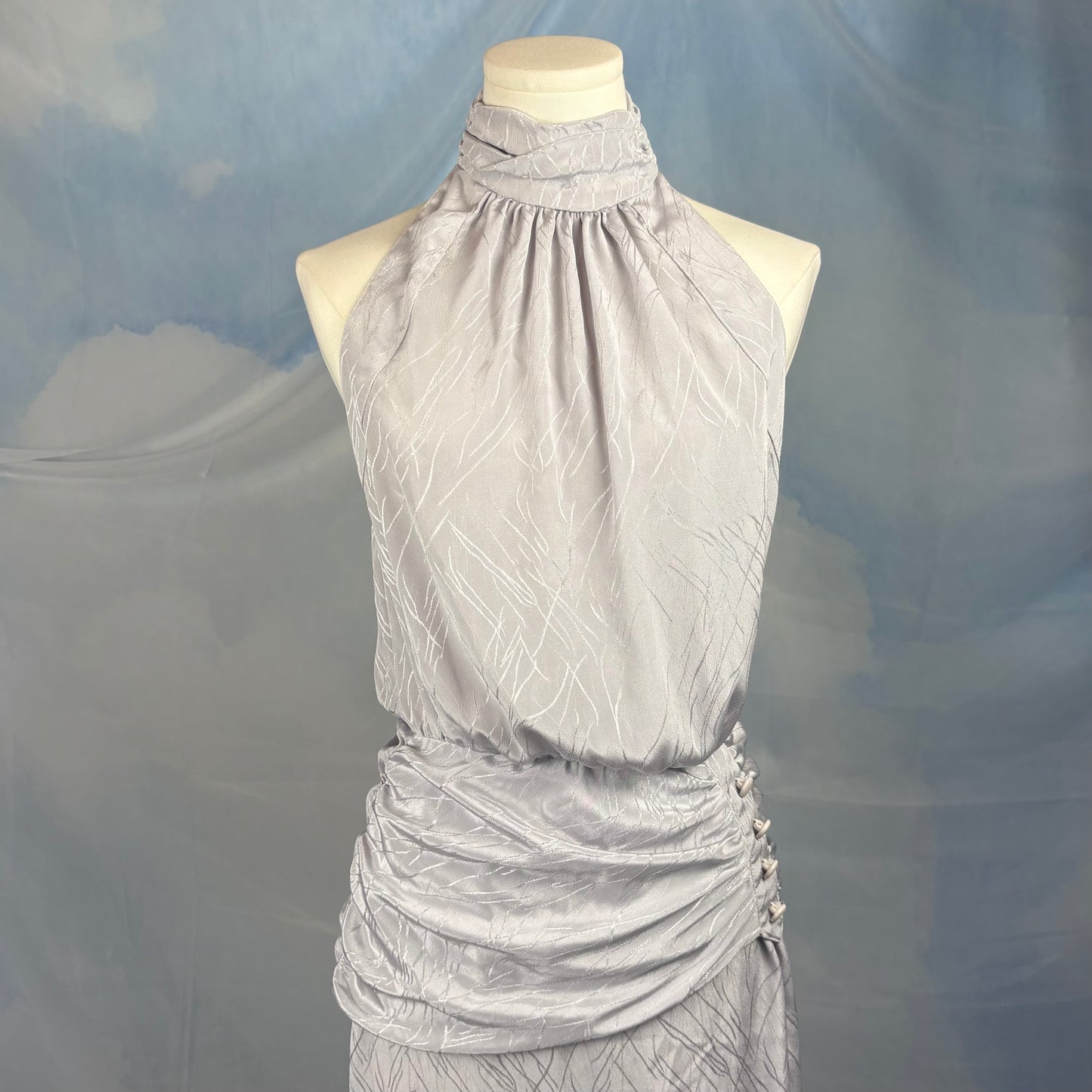 The Silver Ruched Halter Dress