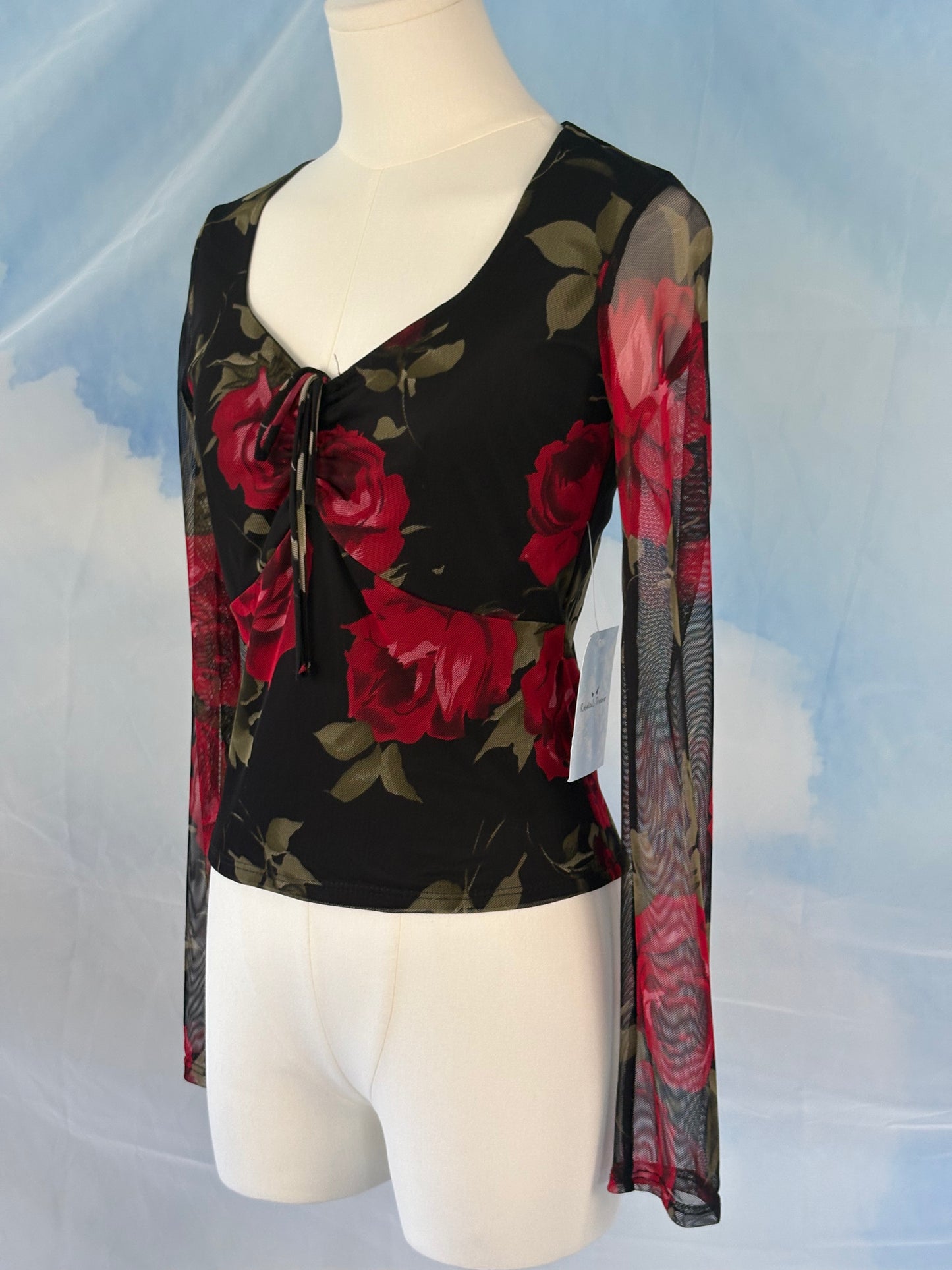 The Sheer Red Rose Top