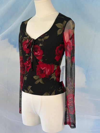 The Sheer Red Rose Top