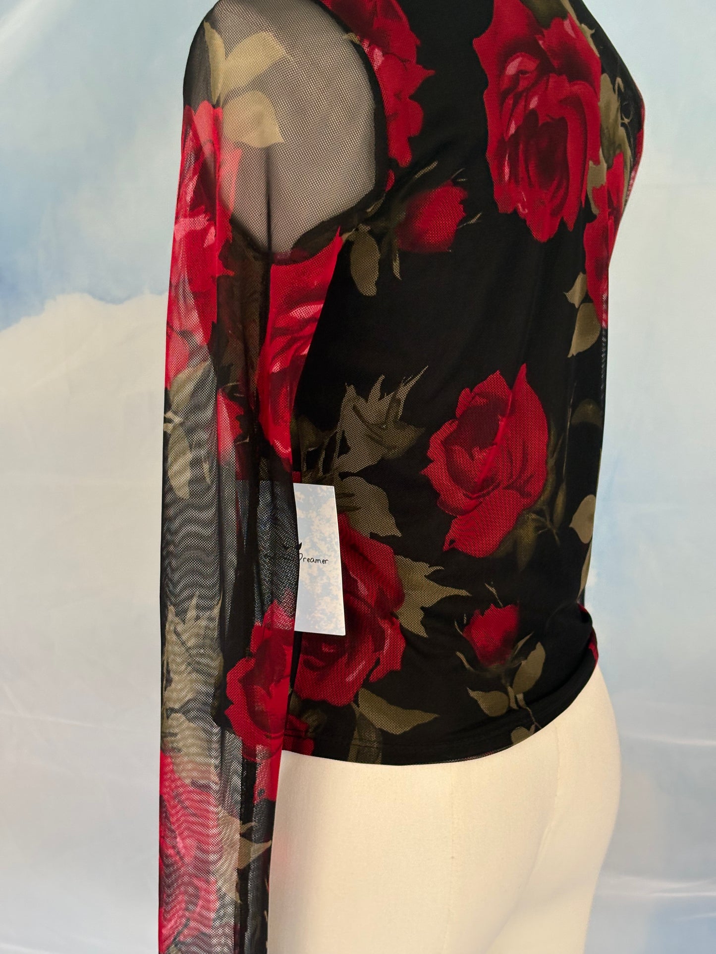 The Sheer Red Rose Top