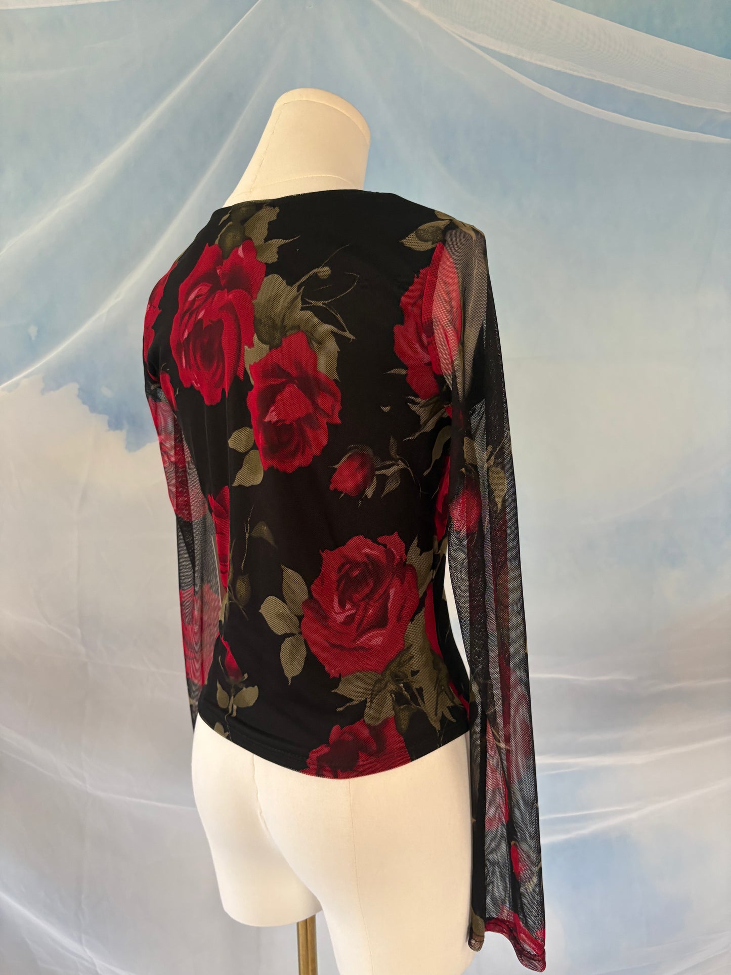 The Sheer Red Rose Top