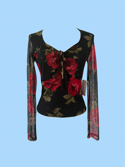 The Sheer Red Rose Top
