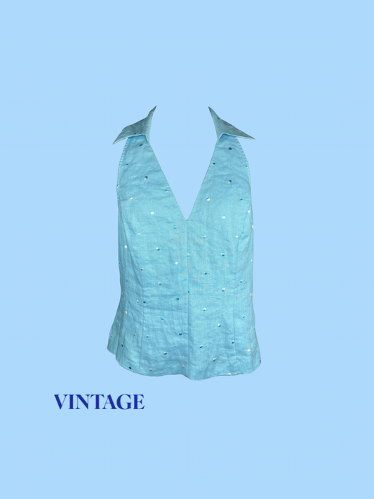 The Linen Polka Dot Halter Top