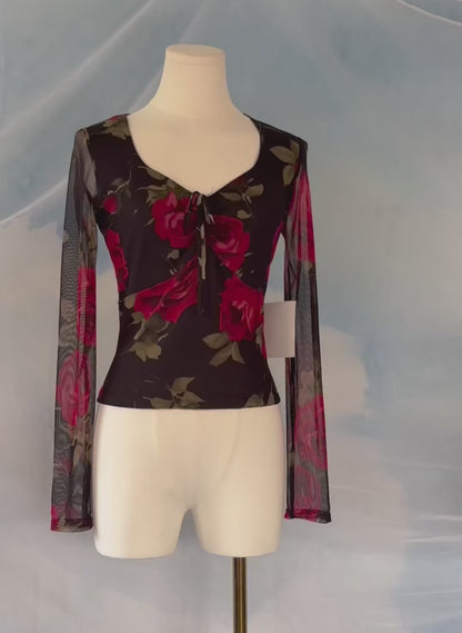 The Sheer Red Rose Top